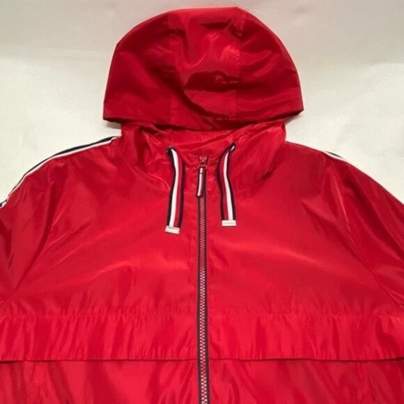 Tommy Hilfiger Jacket Women's XL Crimson Red Hooded Full Zip Windbreaker Coat EC - Picture 16 of 16